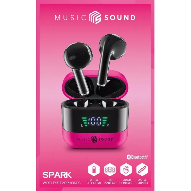 Music Sound SPARK kõrvaklapid TWS LED-ekraaniga, True Wireless Stereo (TWS), kõned/muusika, 66 g, peakomplekt, roosa