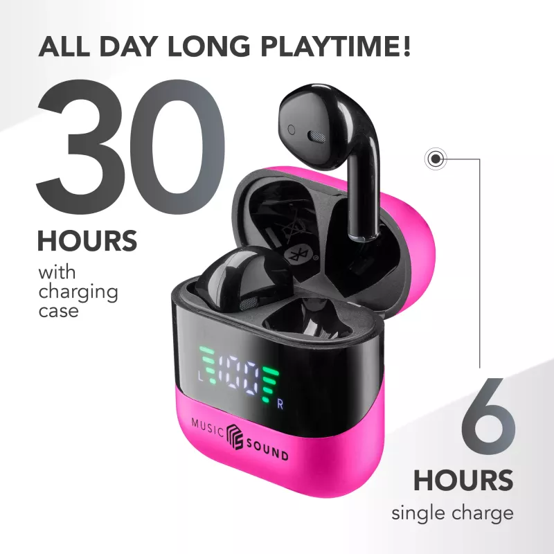 Music Sound SPARK kõrvaklapid TWS LED-ekraaniga, True Wireless Stereo (TWS), kõned/muusika, 66 g, peakomplekt, roosa