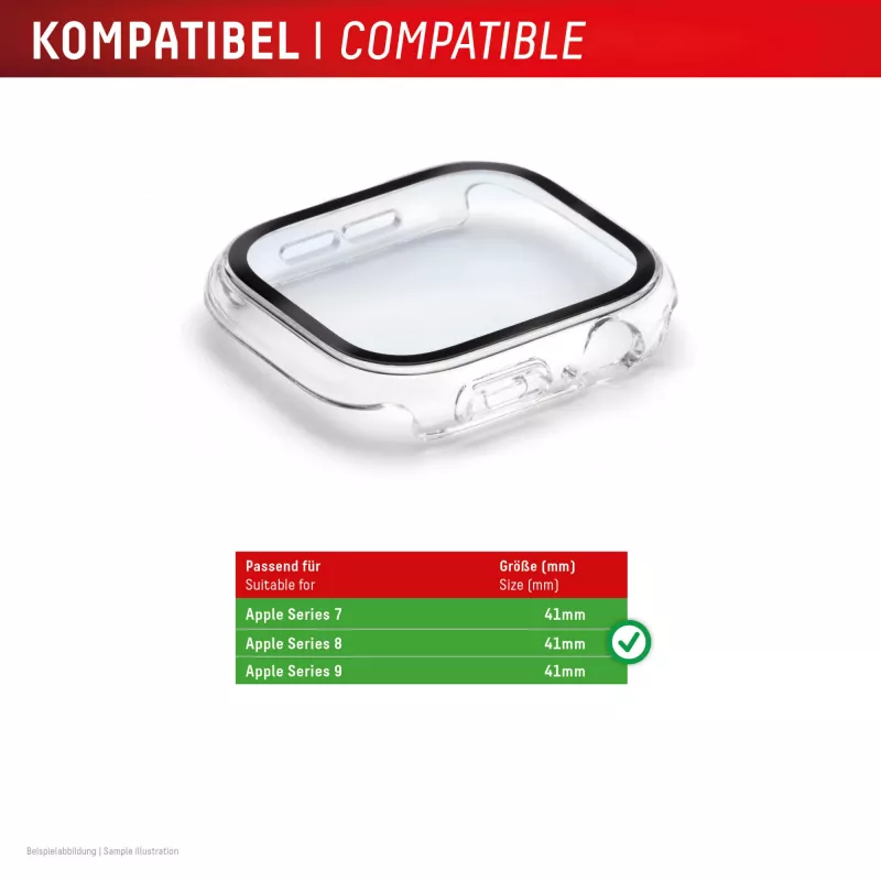 Displex 10H karastatud klaas Apple Watch 9/8/7 jaoks (41mm), täiskorpuse kate, IP68, klõpsatav, läbipaistev