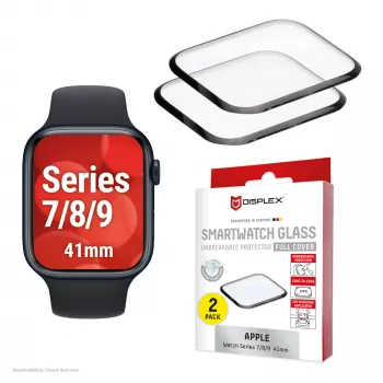 Displex purunematu täiskattega nutiklaas Apple Watch 9/8/7 (41mm), 2 tk, üliõhuke, servast servani, ökopaigaldus