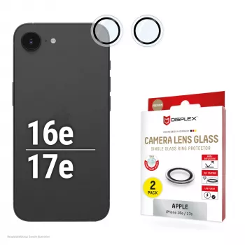 Displex Premium Camera Lens Glass, iPhone 16e/17e, 2-Pack, 10H, Single Rings, DLC, transparent, Quick Mount