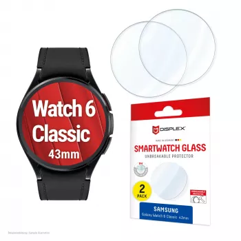 Displex 9H Glass Galaxy Watch 6 Classic (43mm), 2-pack, üliõhuke, raamita, sõrmejäljevastane, valmistatud Saksamaal