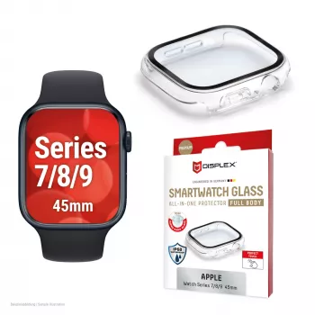 Ekraanikaitse PanzerGlass Displex 10H Apple Watch 9/8/7 45mm, täiskere karastatud klaas, IP68, pealeklõpsatav, läbipaistev