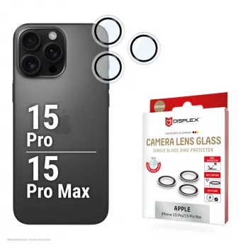 Displex Premium Camera Lens Glass, iPhone 15 Pro/15 Pro Max, 10H, Single Rings, DLC, transparent, Quick Mount