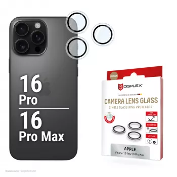 Displex Premium kaamera läätseklaas, iPhone 16 Pro/16 Pro Max, 10H, üksikud rõngad, DLC, läbipaistev, kiirkinnitus