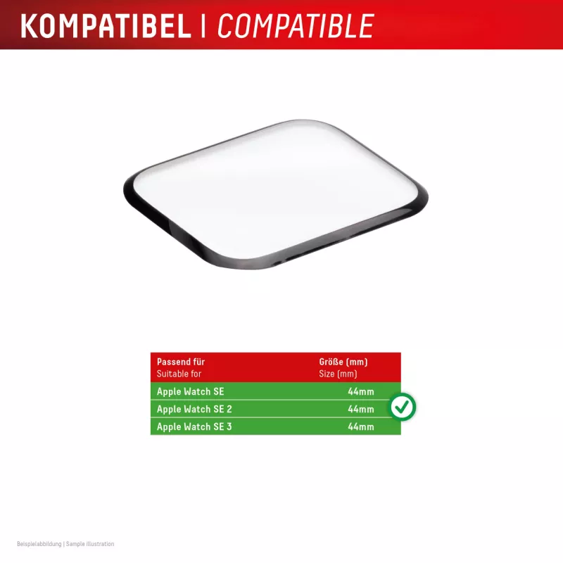 Displex purunematu täiskattega tark klaas Apple Watch SE3/SE2/SE (44 mm), 2 tk, üliõhuke, äärest ääreni, ökokinnitus
