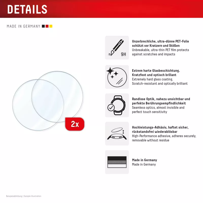 Ekraanikaitse GK PROTECTION Displex 9H Glass mudelitele Garmin fenix E / fenix 8 43 mm (2 tk, üliõhuke, raamideta, sõrmejäljevastane)