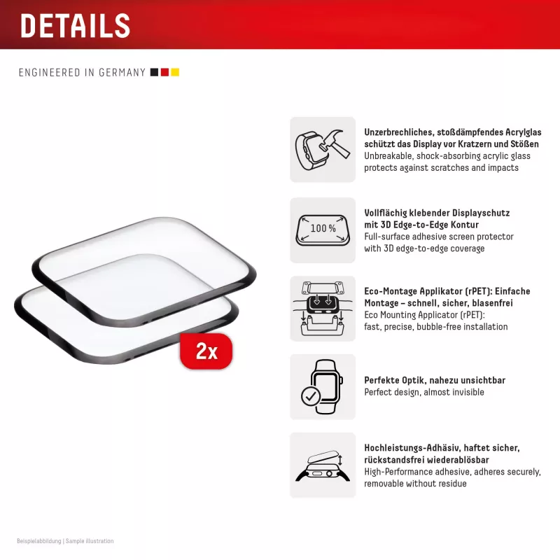 Displex Unbreakable Full Cover Smart Glass Apple Watch SE3/SE2/SE (40mm), 2-Pack, Ultra-Thin, Edge-to-Edge, Eco Mount