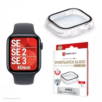 Displex 10H karastatud klaas Apple Watch SE3/SE2/SE (40mm), täiskorpuse ümbris, IP68, klõpsatav, läbipaistev