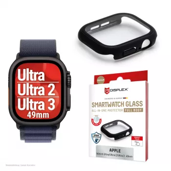 Ekraanikaitse PanzerGlass Displex 10H Apple Watch Ultra 3/Ultra 2/Ultra (49mm), täiskorpus, IP68, klõpsatav, must matt