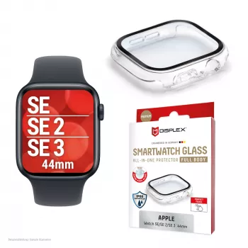 PanzerGlass Displex 10H karastatud klaasist täiskorpuse ümbris Apple Watch SE/SE2/SE3 44mm, IP68, pealeklõpsatav, läbipaistev