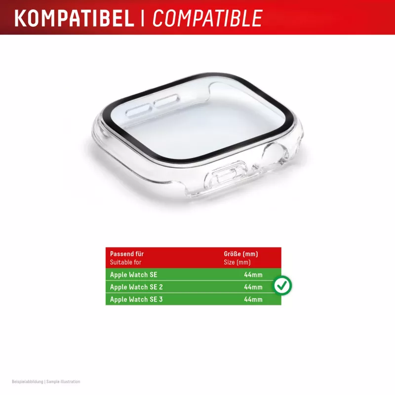PanzerGlass Displex 10H karastatud klaasist täiskorpuse ümbris Apple Watch SE/SE2/SE3 44mm, IP68, pealeklõpsatav, läbipaistev