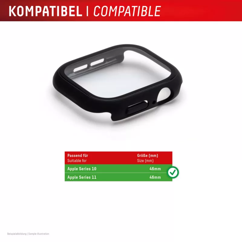 Displex 10H karastatud klaas Apple Watch 11/10 (46mm), täiskorpuse kaitse, IP68, klõpsatatav, must matt