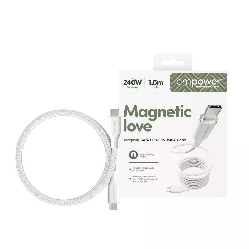 PanzerGlass empower™ by ® Magnetic 240W USB-C to USB-C-kaabel | USB 2.0 | 1,5 m | hõbevalge