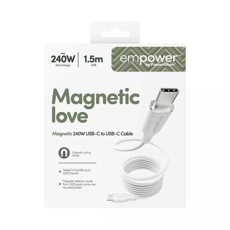 PanzerGlass empower™ by ® Magnetic 240W USB-C to USB-C-kaabel | USB 2.0 | 1,5 m | hõbevalge
