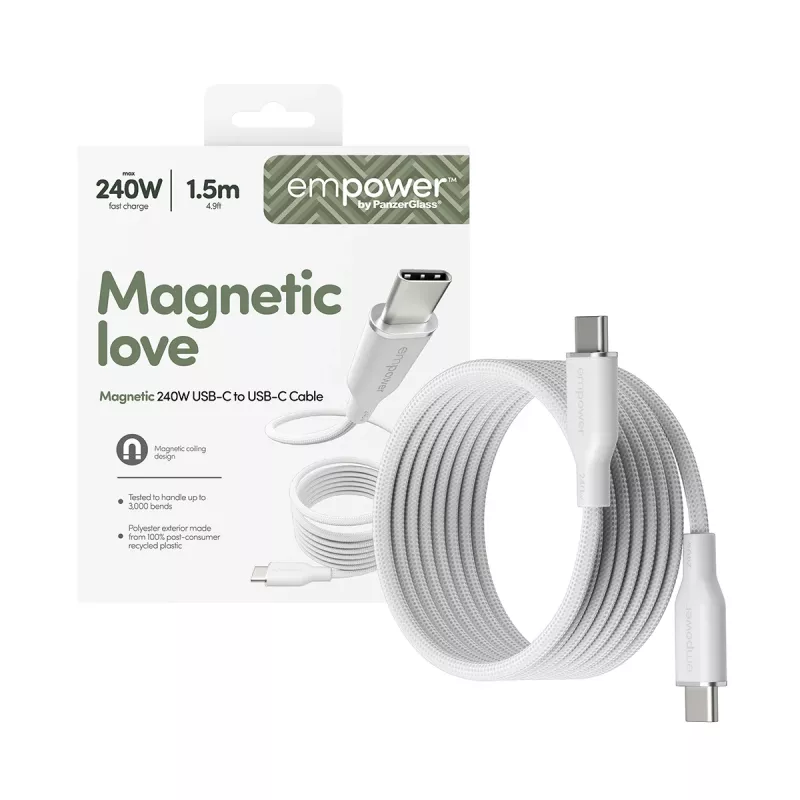 PanzerGlass empower™ by ® Magnetic 240W USB-C to USB-C-kaabel | USB 2.0 | 1,5 m | hõbevalge