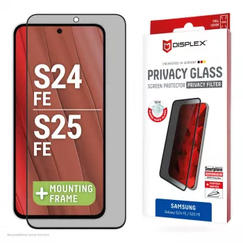 Displexi privaatsusekraani kaitsja (10H) Samsung Galaxy S25 FE/S24 FE jaoks, Eco paigaldusraam, privaatsusfilter