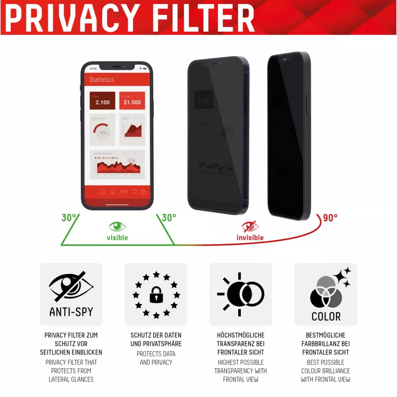 Displex Privaatsust kaitsev täiskatte ekraanikaitse (10H) Apple iPhone XR/11-le, paigaldusraam, privaatsusfilter, karastatud klaas, kriimustuskindel kaitsekile, ühilduv ümbristega