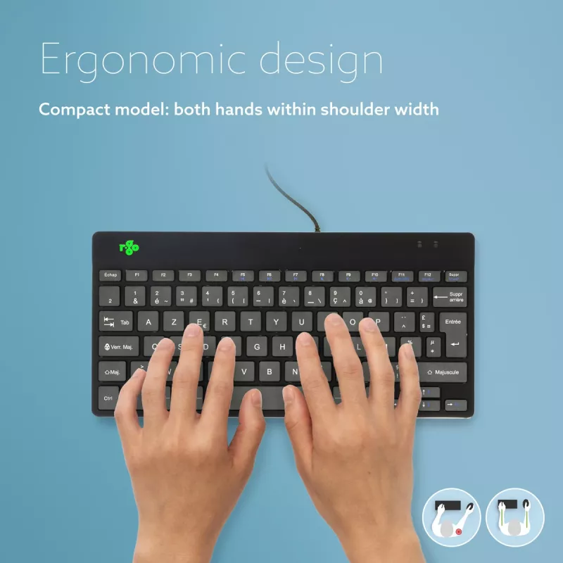 R-Go Tools Ergonoomiline klaviatuur R-Go Compact Break, kompaktklaviatuur pausitarkvaraga, AZERTY (FR), juhtmega, must