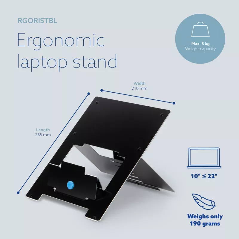 R-Go Tools Laptop stand R-Go Riser Flexible, adjustable folding laptop riser, ergonomic, Hylite aluminum, Must