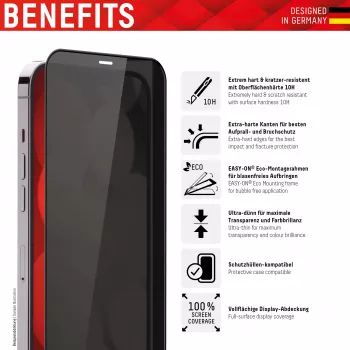 Displex Privaatsusega täiskatte ekraanikaitse (10H) Apple iPhone 12 Pro Maxile, Eco paigaldusraam, privaatsusfilter, karastatud klaas, kriimustuskindel kaitsekile, ümbrisesõbralik