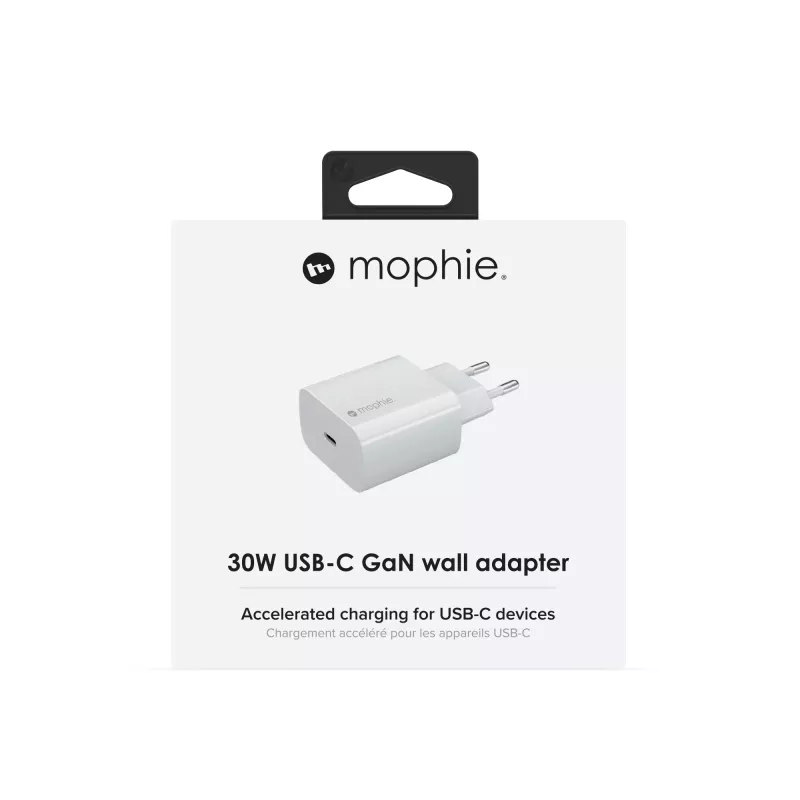 Seinale kinnitatav adapter mophie Accessories USB-C 30W GaN valge EL kiirlaadimine
