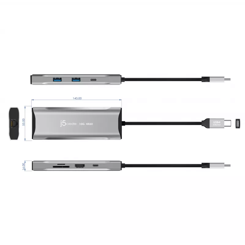 j5create JCD393 4K60 Elite USB-C® 10Gbps Mini dokk, kosmosehall