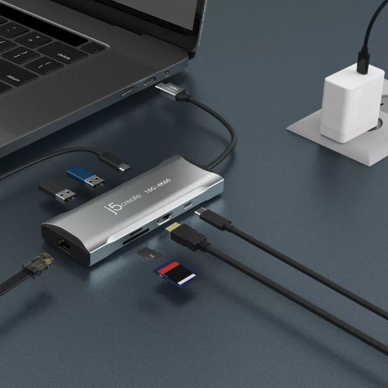 j5create JCD393 4K60 Elite USB-C® 10Gbps Mini dokk, kosmosehall