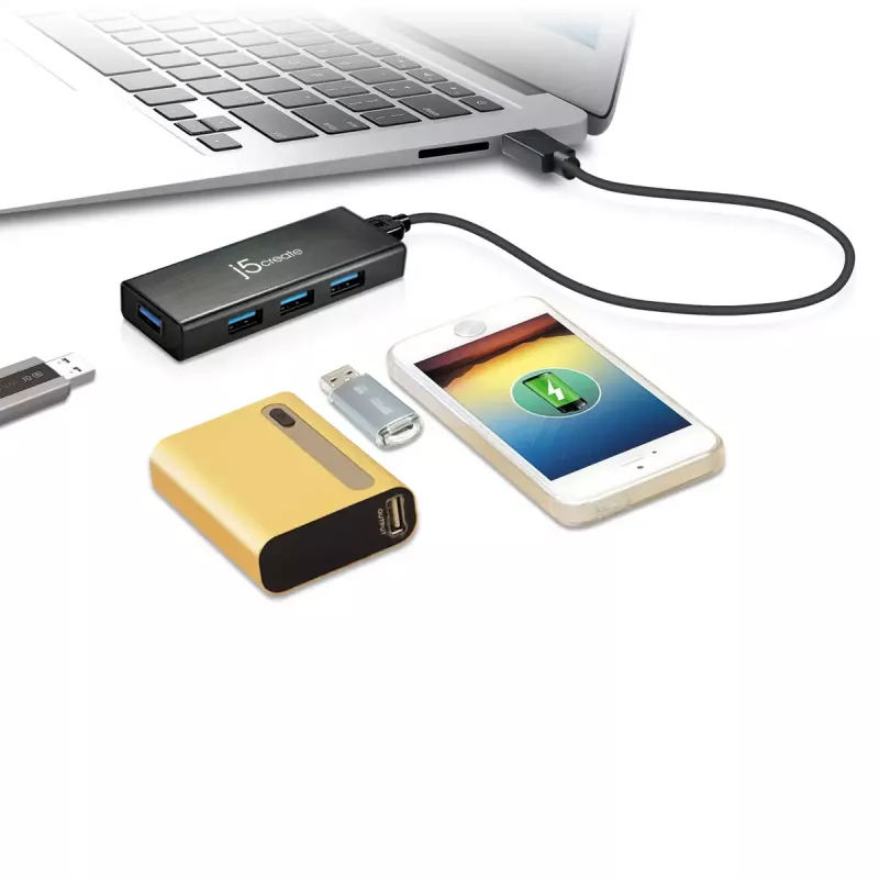 USB-hub j5create JUH340 4-port USB 3.0 must alumiinium