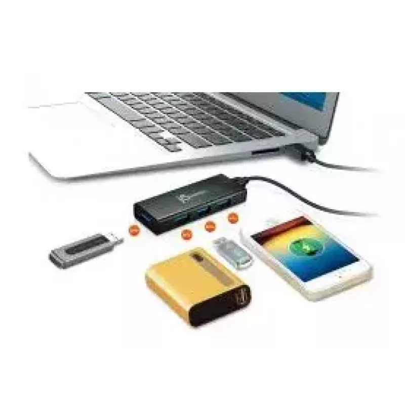 USB-hub j5create JUH340 4-port USB 3.0 must alumiinium