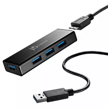 USB-hub j5create JUH340 4-port USB 3.0 must alumiinium