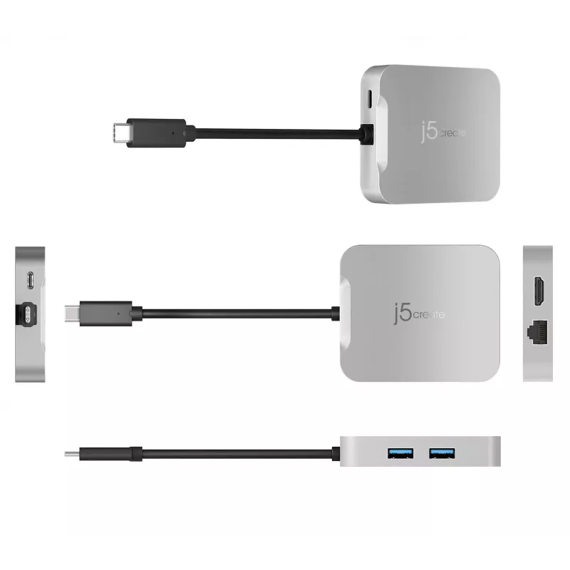 j5create JCD391 4K60 Elite USB-C® PD mitmepordiadapter, hõbedane