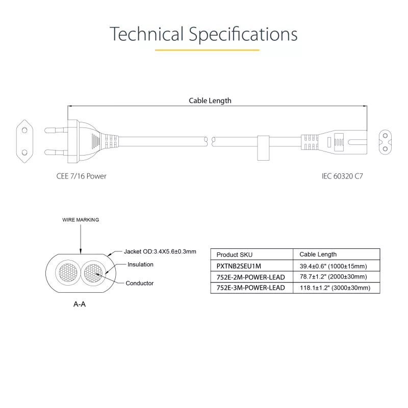 StarTech.com 3m sülearvuti toitekaabel, EU-pistik C7-pessa, 2,5 A 250 V, 18AWG, sülearvuti asenduskaabel, printeri toitekaabel, sülearvuti laadimiskaabel, sülearvuti toiteadapteri kaabel, must