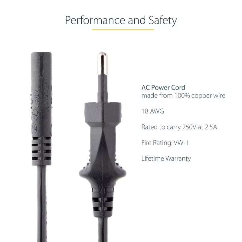 StarTech.com 3m sülearvuti toitekaabel, EU-pistik C7-pessa, 2,5 A 250 V, 18AWG, sülearvuti asenduskaabel, printeri toitekaabel, sülearvuti laadimiskaabel, sülearvuti toiteadapteri kaabel, must