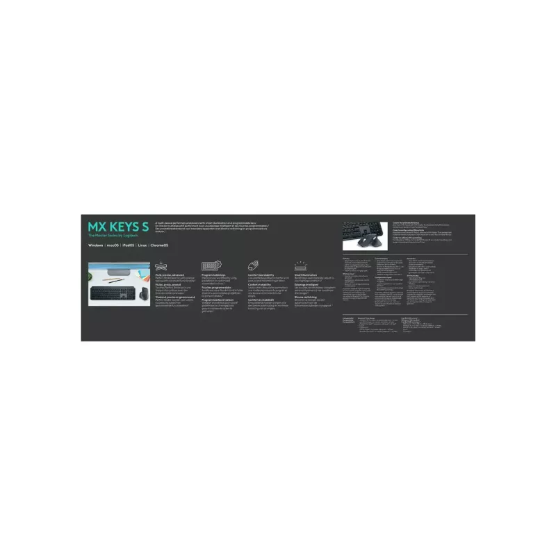Logitech MX Keys S klaviatuur universaalne RF-juhtmevaba + Bluetooth AZERTY Belgia grafiit
