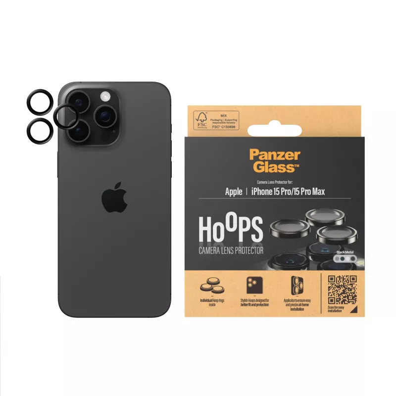 PanzerGlass ® Hoops® metallist kaamera objektiivikaitse must iPhone 15 Pro | 15 Pro Max
