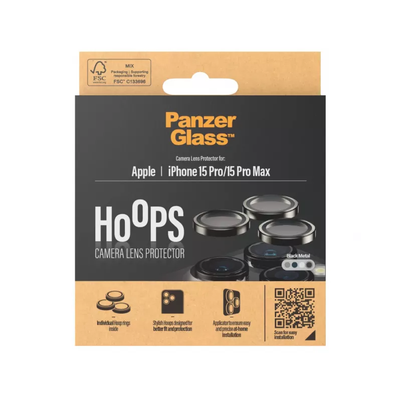 PanzerGlass ® Hoops® metallist kaamera objektiivikaitse must iPhone 15 Pro | 15 Pro Max