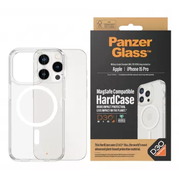 PanzerGlass ® HardCase Transparent w. Valge MagSafe & D3O® iPhone 15 Pro