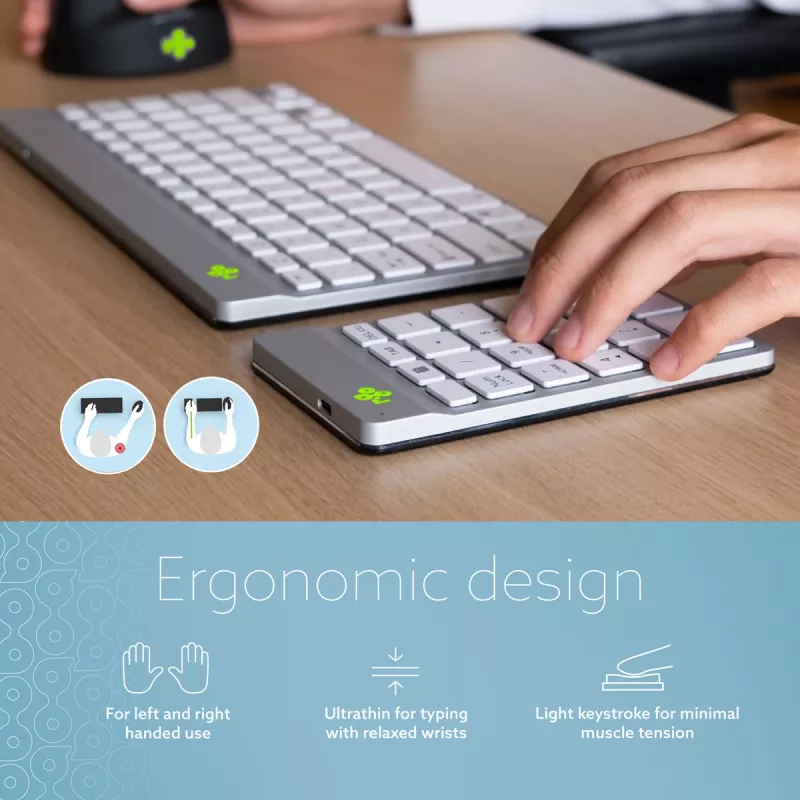 R-Go Tools numbriklahvistik R-Go Numpad Break, ergonoomiline numbriklahvistik koos pausitarkvaraga, bluetooth, valge