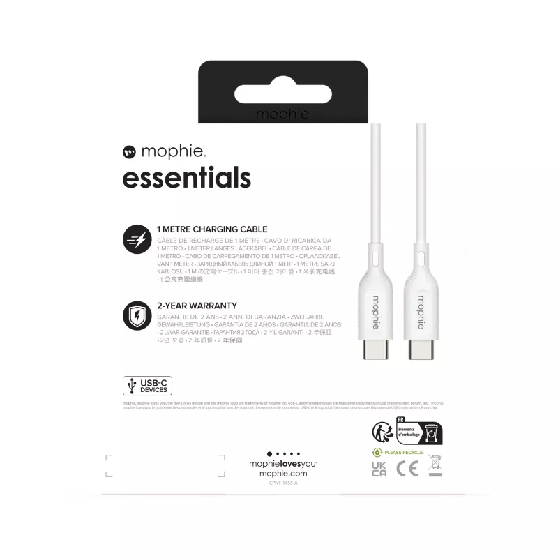 mophie essentials laadimiskaablid | 1M USB-kaabel USB 2.0 USB C valge
