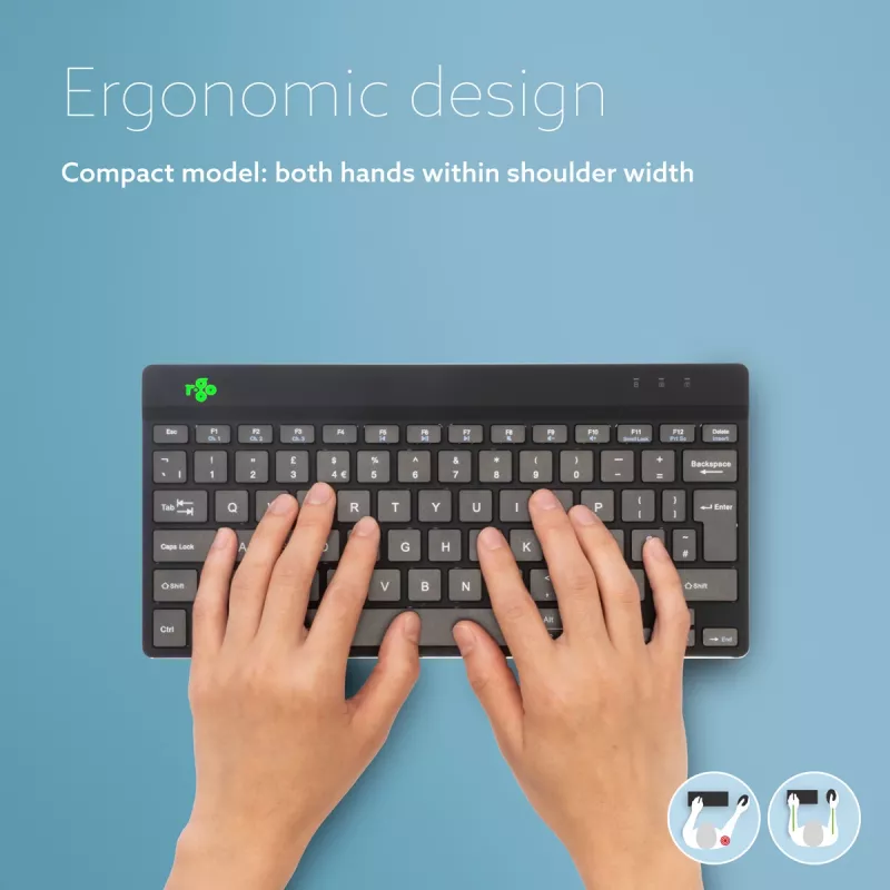 R-Go Tools Ergonoomiline klaviatuur R-Go Compact Break, kompaktne klaviatuur pausitarkvaraga, QWERTZ (DE), Bluetooth, must