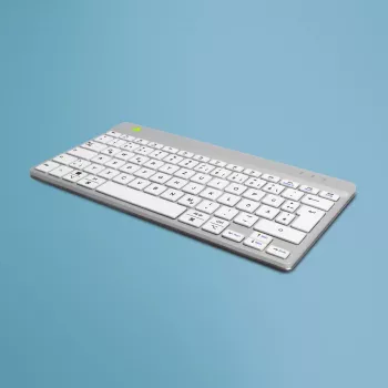 R-Go Tools Ergonoomiline klaviatuur R-Go Compact Break, kompaktklaviatuur pausitarkvaraga, QWERTZ (DE), Bluetooth, valge