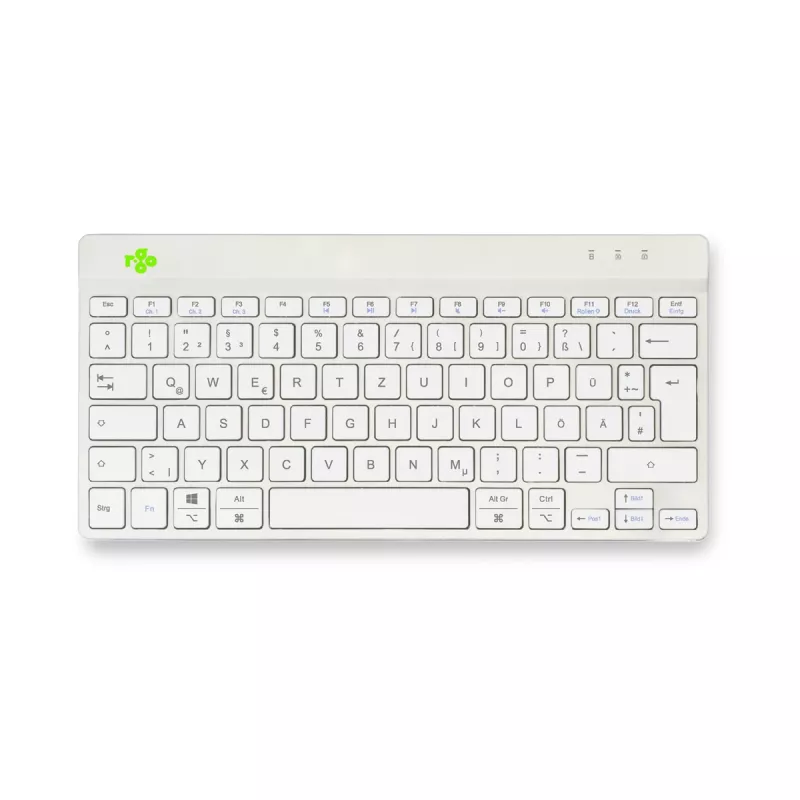 R-Go Tools Ergonoomiline klaviatuur R-Go Compact Break, kompaktklaviatuur pausitarkvaraga, QWERTZ (DE), Bluetooth, valge