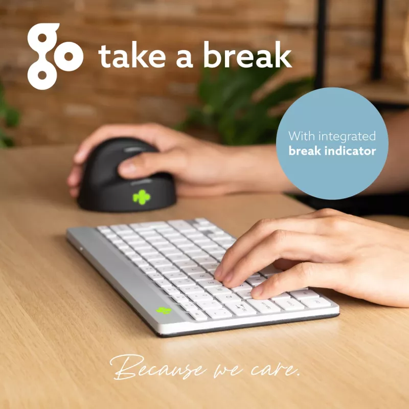 R-Go Tools Ergonoomiline klaviatuur R-Go Compact Break, kompaktklaviatuur pausitarkvaraga, QWERTZ (DE), Bluetooth, valge