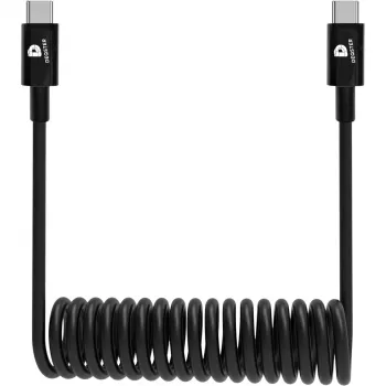 DEQSTER spiraalne laadimiskaabel USB-C kuni USB-C, 0,8 m, USB C, USB C, 0,48 Gbit/s, must