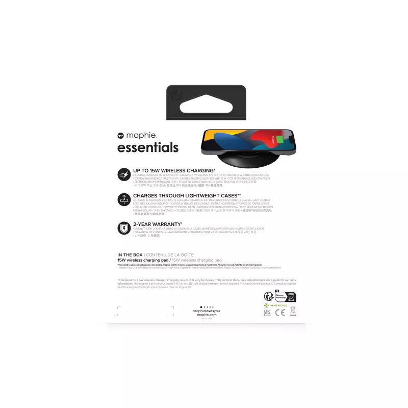 mophie essentials juhtmevaba laadimisalus 15W Nutitelefon Must USB Siseruumides