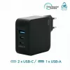 Ravanson Mobilis Charger 100W GaN 2×USB‑C + 1×USB‑A AC indoor — sülearvutile, nutitelefonile, tahvelarvutile — must