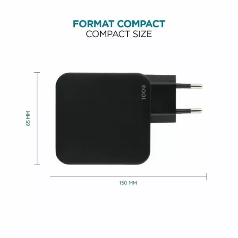 Ravanson Mobilis Charger 100W GaN 2×USB‑C + 1×USB‑A AC indoor — sülearvutile, nutitelefonile, tahvelarvutile — must