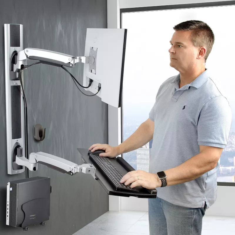 StarTech.com seinale kinnitatav tööjaam, VESA kinnitus 32-tollistele monitoridele (10 kg), täielikult liigendatav ühe monitori kinnitus ja klaviatuurialus lauaarvuti/korpuse kronsteiniga, püstitöölaud