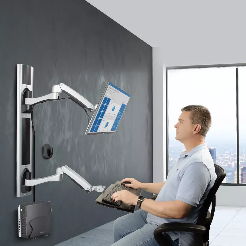 StarTech.com seinale kinnitatav tööjaam, VESA kinnitus 32-tollistele monitoridele (10 kg), täielikult liigendatav ühe monitori kinnitus ja klaviatuurialus lauaarvuti/korpuse kronsteiniga, püstitöölaud